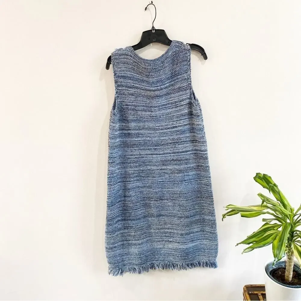 Anthro Holding Horses Fringe Sweater Dress Blue‎ Sleeveless Knit Size M